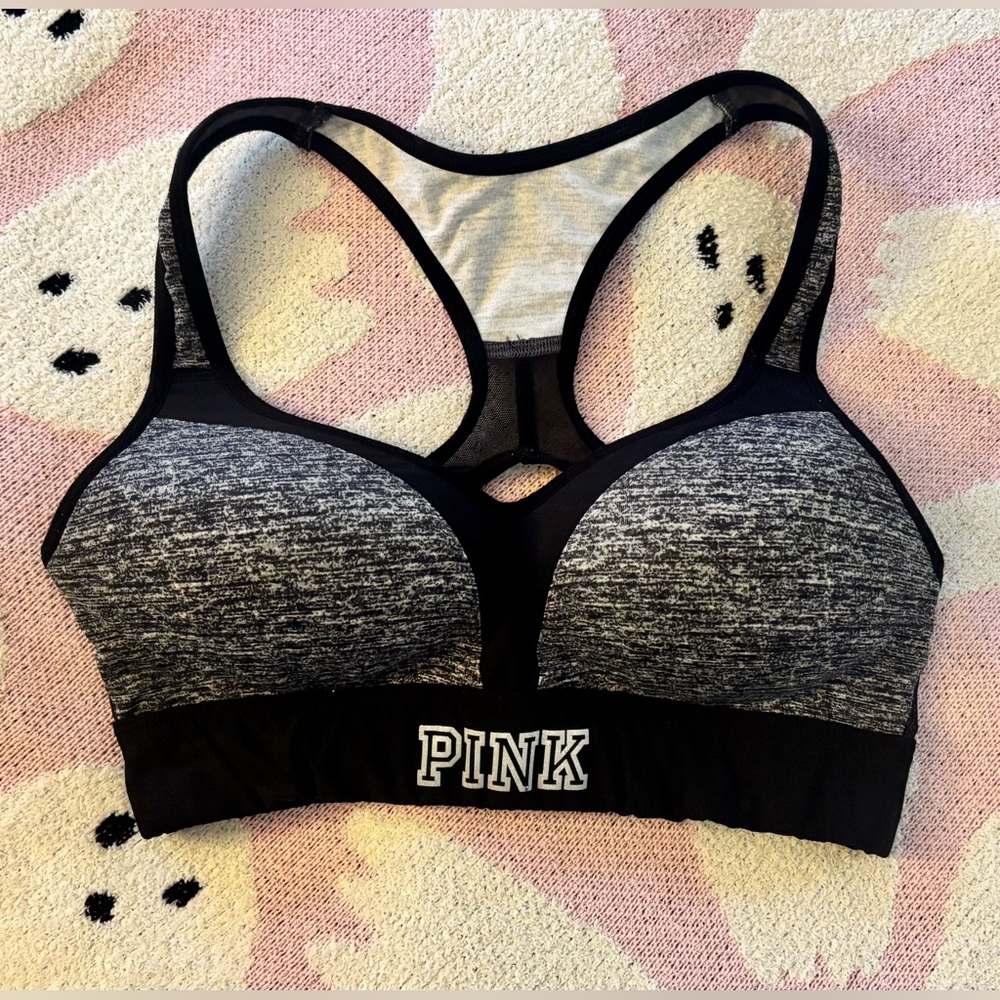PINK Victoria's Secret Black and Gray Racerback Sports Bra